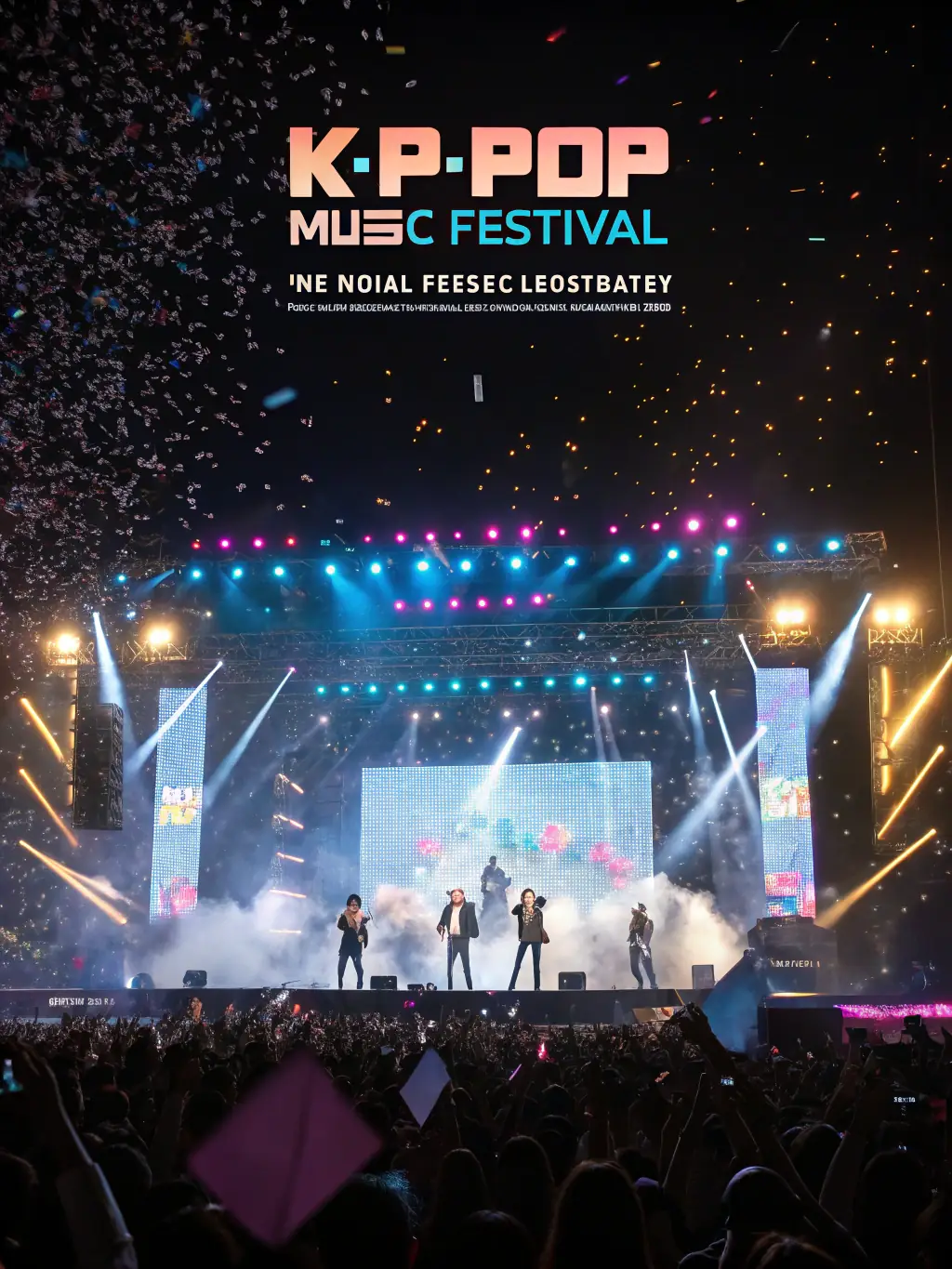 A captivating image of a K-Pop themed event in Montpellier, France, with attendees enjoying music, dance, and food.